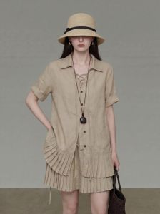 GULILI | Beige Short Sleeve Shirt Skirt Casual Set For Women