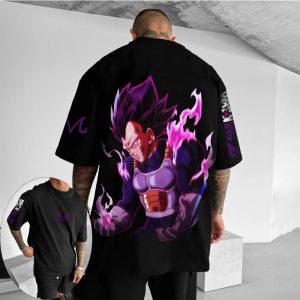 Bandai | Dragon Ball Mens T-Shirt Vegeta Japanese Animation Summer Boys Childrens Short Sleeve Cartoon Printed Parent-Child Clothing