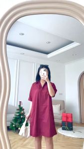 SJM DRESS BRUKAT MEWAH NATALAN BAHAN KATUN POPLIN LENGAN PENDEK IMPORT BKK 8314