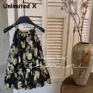 Unlimited X Little Girl Dress Suspender Summer Korean Version Slimming Floral Neckline Princess Dress Trend