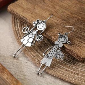 *Creative Retro Minimalist Couple Character Metal Pendant Earrings For Womens Daily Minimalist Earrings