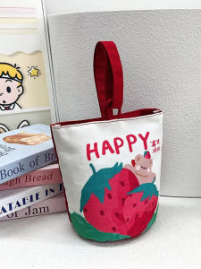 Cute Cartoon Canvas Bucket Bag Handbag Commuter Soft Handle Foldable Washable Small Size Storage Gift Bag for Baby Full Moon
