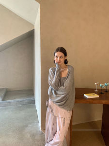 Light Oxygen Summer Kernel Cosmos Knitted Batwing Sleeve Skin-friendly Sweater V-neck Long Sleeve Open Cardigan Wool Blend