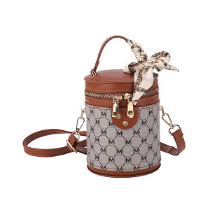 Large Capacity Bucket Handbag DIY Makeup Bag Trendy Crossbody Handbag Fashionable Woven Element Soft PU Leather Material