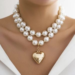 Vòng Cổ Mặt Dây Chuyền Hình Trái Tim Rỗng Phong Cách Gothic Dành Cho Nữ Với Chuỗi Ngọc Trai Giả Trang Sức Thời Trang Đeo Xương Quai Xanh Cho Các Bữa Tiệc