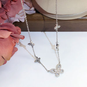 Exquisite Butterfly Knot Pendant Necklace Micro-Set Zirconium S925 Silver Five Butterflies Fashion Jewelry for Women