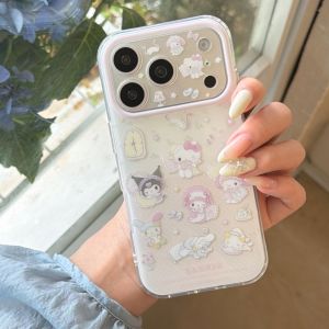 Sanrio | Cute Cartoon Pink Floral Sanrio Hello Kitty Melody Kuromi Phone Case For iphone 17 16 15 14 13 ProMax Full Lens Protective Cover