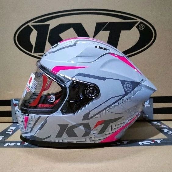 HELM KYT STRIKER MOTIF #2 ASPHALT GREY FUXIA PINK KYT STRIKER