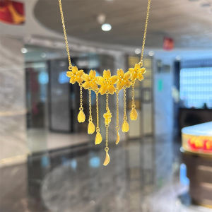 ชุดแต่งงานสร้อยคอทองคําสําหรับผู้หญิงทองปลอมสามเครื่องประดับโลหะผสมชุบทองหมั้นสร้อยคอจําลอง