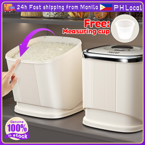 Tilt Rice Storage Dispenser 6kg Rotating Rice Bucket with Measuring Cup Thicken Rice Organizer Storage Rice Keeper Rice Container Silicone Seal Ring Insectproof Moistureproof Household Big Rice Barrel Cereal Kitchen Airtight Storage Container