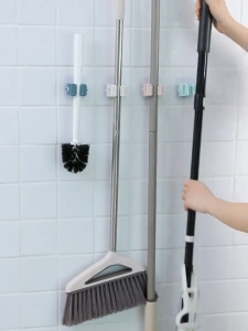 (SG Stocks) Self Adhesive Mop Broom Stick Clip Holder | Wall Mount Kitchen Utensil Holder Bathroom Organizer Accessories Set