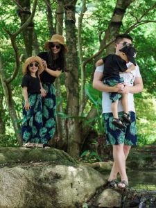 Bohemian Lantern Pants Cotton Family Matching Summer Beach Vacation Kids And Parents Clothing Set Pure Cotton Three-generation Suit