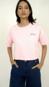 Forest Ladies Cotton Terry Oversized Crop Top Women Embroidery Crop T-Shirt | Baju Perempuan - 822353