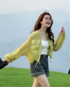 ผู้หญิง Thin Ice ผ้าไหม เสื้อป้องกันแสงแดด ฤดูร้อน สั้น เสื้อโค้ท ใหม่ 2024 แฟชั่นขนาดเล็กที่เป็นมิตร หลวม แขนยาวพอดี