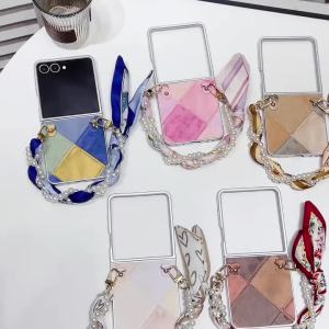 Retro Color Leather Wrist Strap Phone Case for Samsung Galaxy Z Flip 8 7 Flip8 Flip7 Shockproof Protective Hard Shell Back Cover