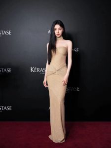 Váy Dài Cạp Cao Màu Trơn Có Chi Tiết Kim Cương Lấp Lánh Cho Nữ Mùa Xuân Váy Midi Không Tay Một Vai Váy Dự Tiệc Chữ a