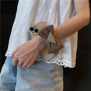 Soft Silicone Velvet Butterfly Knot Wristband Phone Case for iPhone 16 pro Max 15 Apple 13 Anti-Fall 17 plus 11 Protection XS Max Stand Women 7 8 Autumn Winter 12