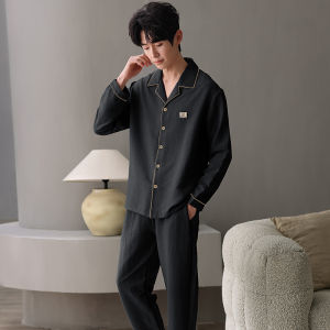 MiiOW | ชุดนอนผู้ชาย Catman แขนยาว คอกลม ทรงหลวม 2 ชิ้น ผ้าฝ้ายผสมโพลีเอสเตอร์ ฤดูใบไม้ร่วง ฤดูใบไม้ผลิ ฤดูใบไม้ร่วง ฤดูหนาว