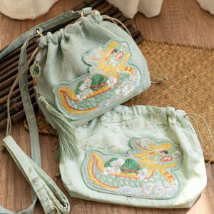 ShangXianYue Limited Edition Festival Dragon Boat Zongzi Crossbody Bag Large Capacity Bucket Shape Embroidered Ethnic Style