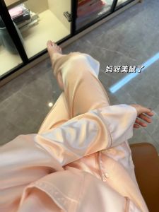 Áo Len Cardigan Dài Tay Bằng Lụa Băng Satin Sang Trọng Kiểu Pháp Áo Ngủ Dài Quần Dài Mặc Nhà Mùa Thu Bộ Đồ Ngủ Cho Nữ