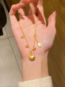 Titanium Steel Lock Necklace Fortune Plaque Gift for Girlfriend Abundant Peach Blossom Cross Chain Womens Fashion Jewelry