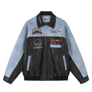 Motorcycle Style Embroidered PU Leather Jacket Trendy