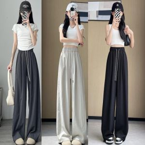 White Summer Thin Straight Loose Ice Silk Banana Casual Pants Womens Sporty Curved Blade Loose Fit Quick Dry Comfortable Trousers