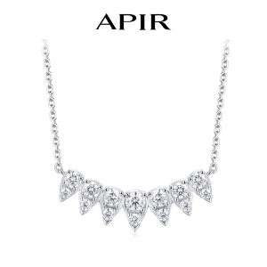 APIR Inlaid Moissanite Smile Curved Moissanite Necklace for Women Sterling Silver Dainty Clavicle Chain Jewelry Birthday Gift