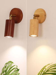 Retro Rotatable Spotlight Wall Lamp Hotel Reading Bedroom Wall Light Simple Design Corridor Mirror Front Wooden Material