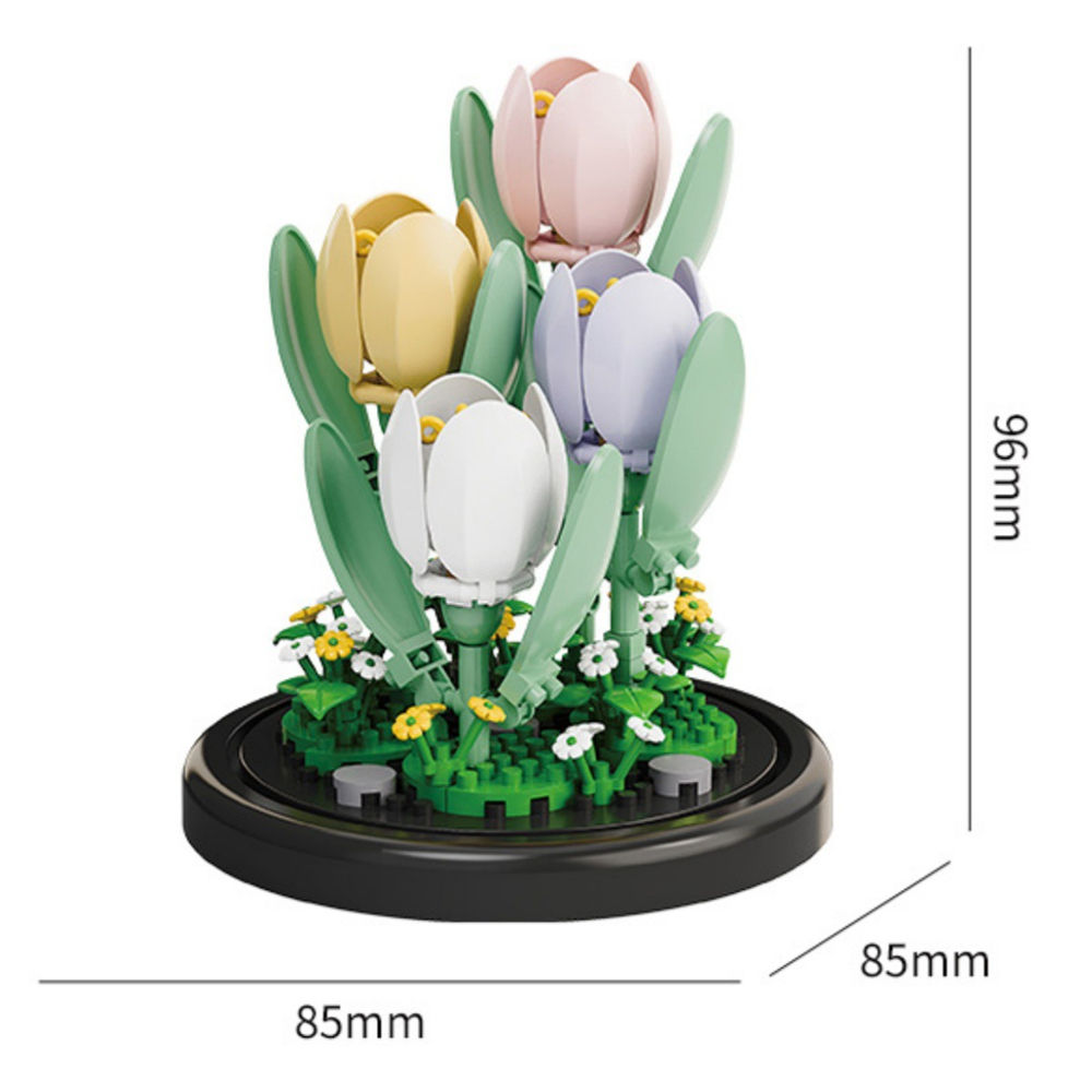Microblocs de construction simulant un lys et une rose en pot, modèle floral à assembler soi-même, jouet éducatif pour enfants, décoration pour la maison ou le bureau._voghion.com