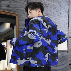 Camouflage Mens Hoodie Jacket Camouflage High-collar Military Windbreaker Pocket High-collar Jacket Leisure Sports Jacket
