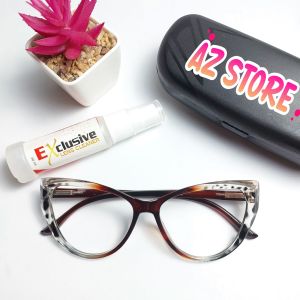 Paket kacamata khusus membaca wanita frame cat eye plastik lensa mika gratis bok lap dan cleaner