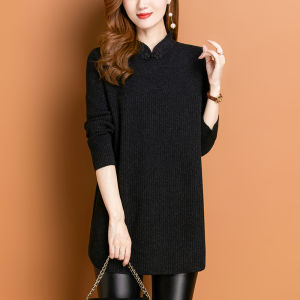 Fashionable Mid-Length A-Line Sweater Maternity Inner Wear Belly Covering Top Korean Style Loose Fit Long Sleeve V-Neck Knitwear