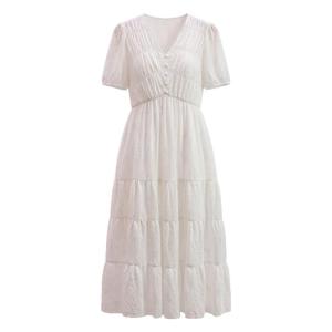 Slim Fit V-Neck Pure Color Dress With Elastic Cuff Decoration
