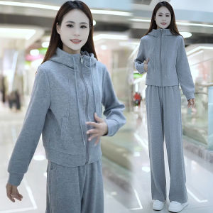 Casual Sportswear Set Womens Spring Autumn New Fashion Anti-Aging Hoodie Jacket Wide Leg Pants Two Piece Trendy Outfit