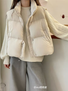 Womens down Cotton Jacket Stand Collar Vest Set Thick Warm Loose Shoulder Bared Outerwear Autumn Winter New Style 2025