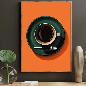 Chic Espresso Canvas Prints Bold Mid-century Bauhaus Kitchen Wall Art Poster for Modern Living Room Dormitory Kitchen Home Decor