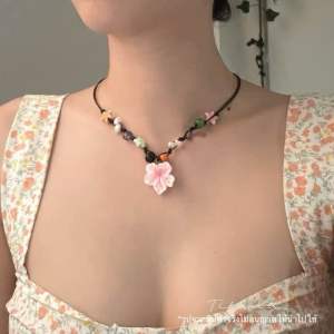 [พร้อมส่งในไทย]🔥สร้อยไปทะเล สร้อยคอเชือกเทียน สร้อยดอกไม้ จี้ดอกไม้ สร้อยจี้ดอกชบา ดอกลีลาวดี 🌺