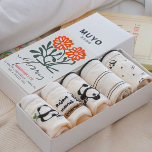 5-Piece Gift Box Class A Cotton Black and White Panda Pure Cotton Womens Underwear 5A Antibacterial Mid-Waist Cartoon Cute Girl Student