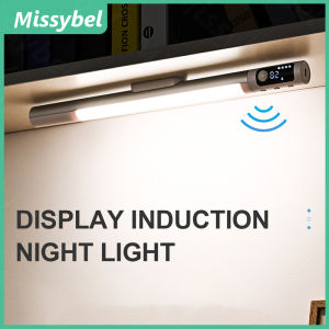 New intelligent LED body sensing night light digital display screen LED cabinet light PIR motion sensor wireless USB charging night light for bedroom cabinet kitchen lighting night light