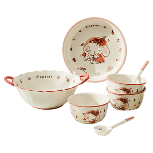 THREE LIFE | Cute Ins Style Ceramic Rice and Salad Bowl Set