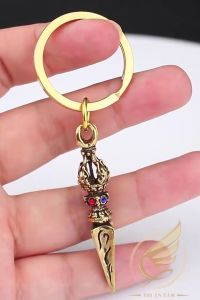 Móc Khóa Pháp Khí Mật Tông Tây Tạng Chày Kim Cương Một Mũi Khảm Đá Đồng Thau Nguyên Chất - Đồ Đồng Thuận Tâm