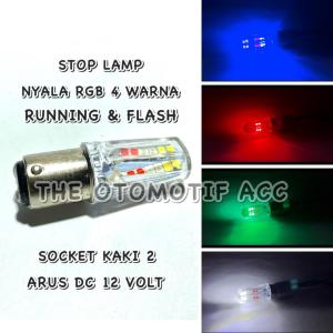 Lampu Stop Rem Model Lancip Nyala 4 Warna Mode Running & Flash Arus Dc 12 volt Socket kaki 2 (1157)