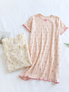 Dệt Kim Mùa Hè Dành Cho Trẻ Em Nguyên Chất Cotton Vải Bông Nhẹ Giấc Ngủ Ngắn Tay Đầm Bé Gái Phong Cách Tươi Mát Cotton Vải Bông Thoáng Khí Trang Chủ Váy Váy Ngủ Phù Hợp Với Cha Mẹ Và Con Cái