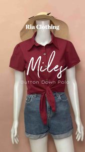 Miles Semi Croptop Polo Button Ribbon Blouse Korean Trendy Top Women Office Outfit Linen Small-Med