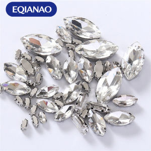 EQIANAO 100pcs White Horse Eye Claw Rhinestones Crystal Glass Sew On Rhinestones DIY Clothing Wedding Dress Shoes Bags Decor