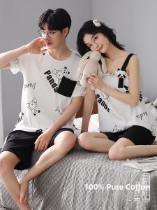 MiiOW | Couples Sleepwear Set 100% Cotton Summer Womens Strapless & Mens Short Sleeve Home Wear