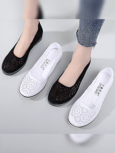Breathable Hollow out Nurse Shoes Anti-Slip Wear-Resistant Soft Bottom Womens Shoes Black Work Shoes Beauty Salon Hospital