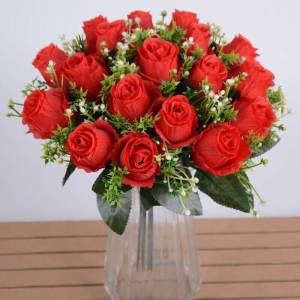 (18pcs/bouque) Fake Silk Blue Roses Flowers Artificial Flowers for Wedding Bouquet Centerpices Decoration