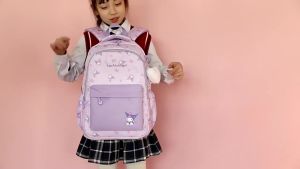 45cm Sanrio Kuromi Backpack Large Capacity Lightweight Multipurpose Student Children Cute Cartoon School Bag Outdoor Bag库洛米书包女童小学生一到六年级大容量减负护脊可爱双肩背包